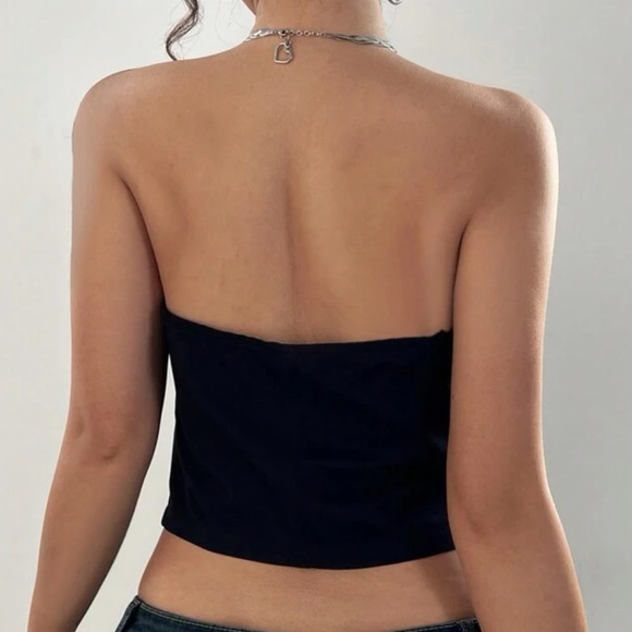 Black button front strapless tube top - Picture 2 of 3